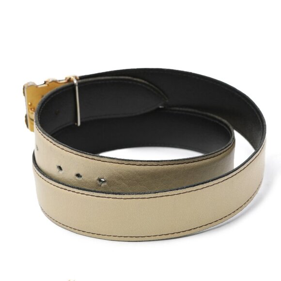 Vintage TILLA Leather Belt Gold Studded Claw Pin Buckle Italy 80s Cream Beige - Picture 8 of 9